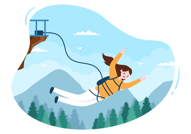 Woman Enjoying Bungee Jumping  Illustration