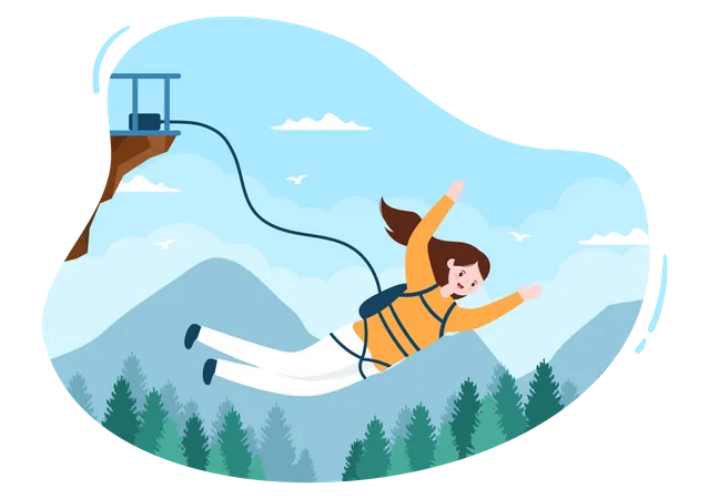 Woman Enjoying Bungee Jumping  Illustration