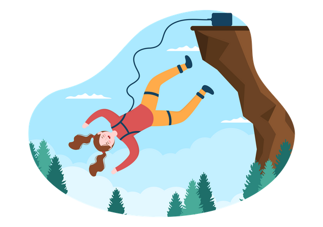 Woman Enjoying Bungee Jumping  Illustration