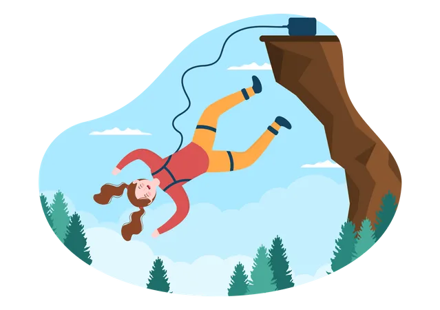 Woman Enjoying Bungee Jumping  Illustration