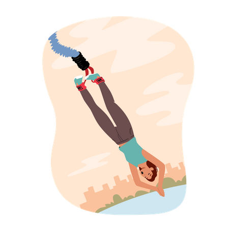 Woman Enjoying Bungee Jumping  Illustration