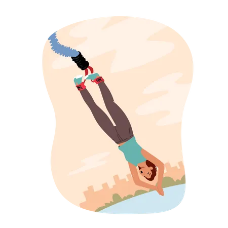 Woman Enjoying Bungee Jumping  Illustration