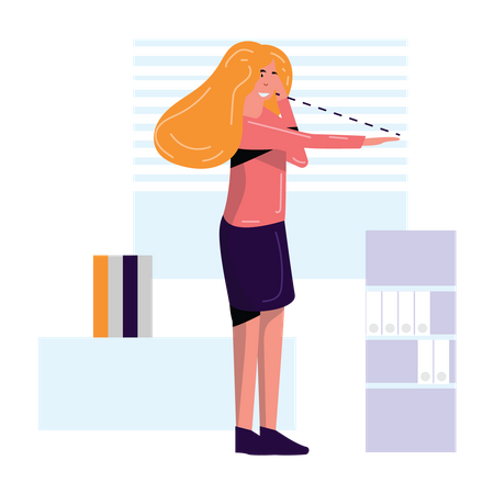 Woman Exercising At Work  Illustration