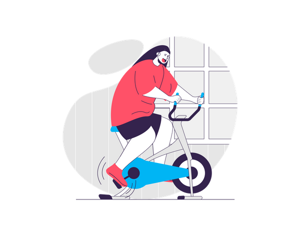 Woman exercising on gym cycle  Illustration