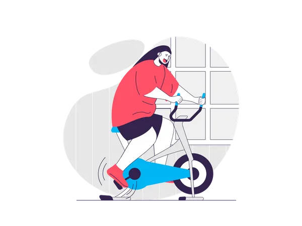 Woman exercising on gym cycle  Illustration