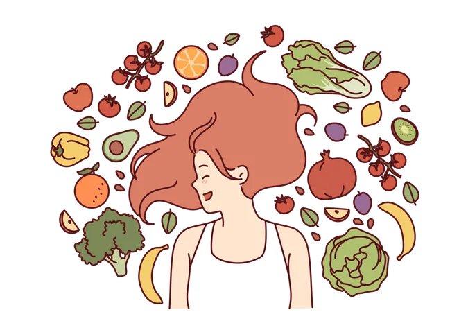 Woman follows diet plan  Illustration