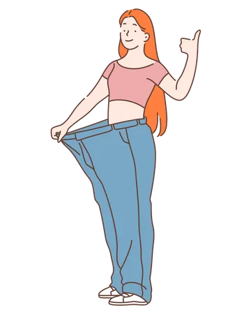 Woman getting loose jeans after diet  Illustration