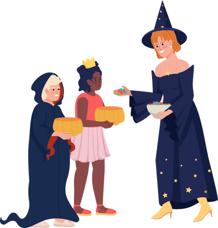 Woman giving candies to children  Illustration