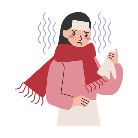 Woman have high Fever  Illustration