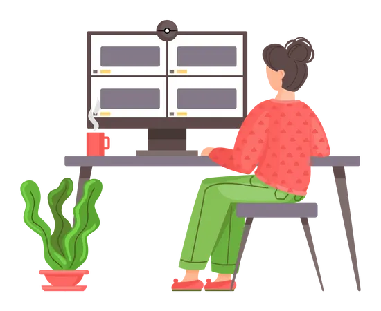 Woman having a conference video call with her colleagues or friends  Illustration