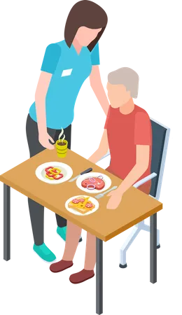 Woman helping aged person  Illustration