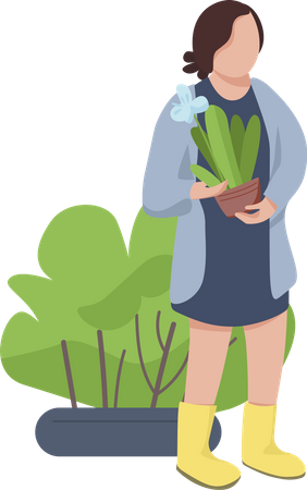 Woman holding houseplant  Illustration