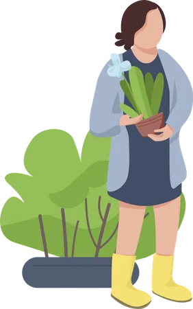 Woman holding houseplant  Illustration