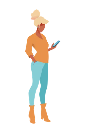 Woman holding mobile in her hand  Illustration