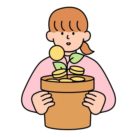 Woman Holding Money Tree  イラスト