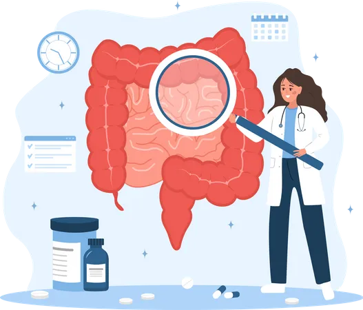 Woman in lab coat analysis perianal area  Illustration