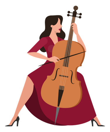 Woman in red dress play the cello  イラスト