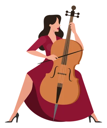 Woman in red dress play the cello  イラスト