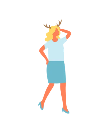 Woman in Reindeer Horns Accessory on Head  イラスト