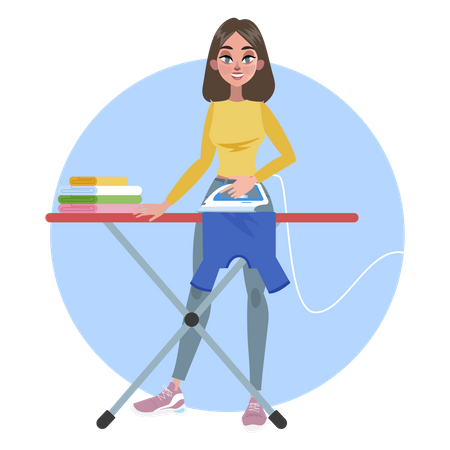 Woman iron clothes on ironing board  Illustration