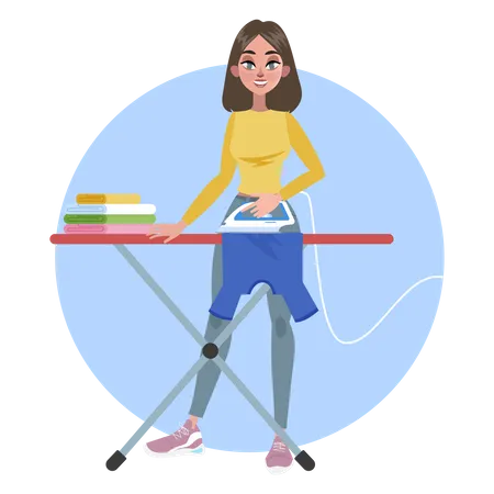 Woman iron clothes on ironing board  Illustration