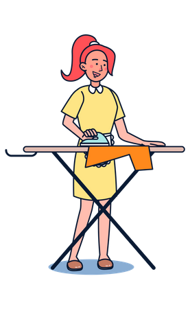 Woman ironing clothes on iron stand  Illustration