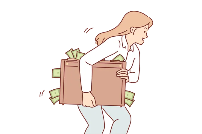 Woman is carrying suitcase of money  Illustration