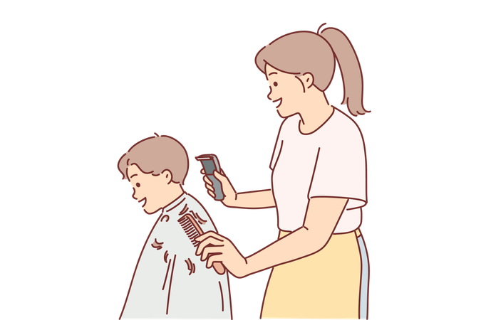 Woman is child's hairdresser  Illustration