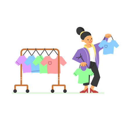 Woman is choosing clothes to buy  Illustration