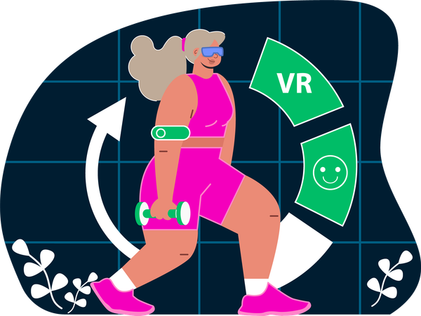 Woman is doing VR weight lifting  Illustration