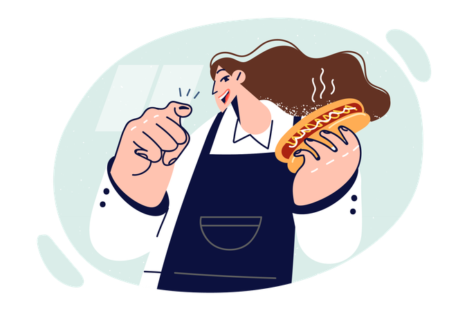 Woman is eating hamburger  Illustration