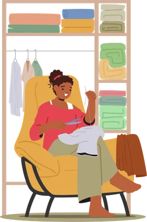 Woman is mending her torn dress  Illustration