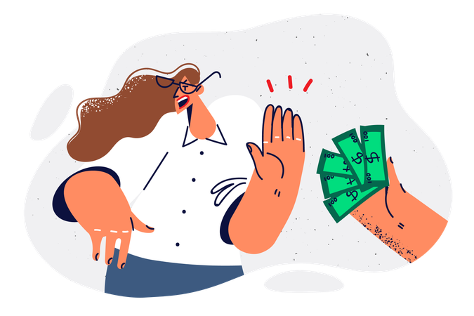 Woman is refusing to take bribe money  Illustration