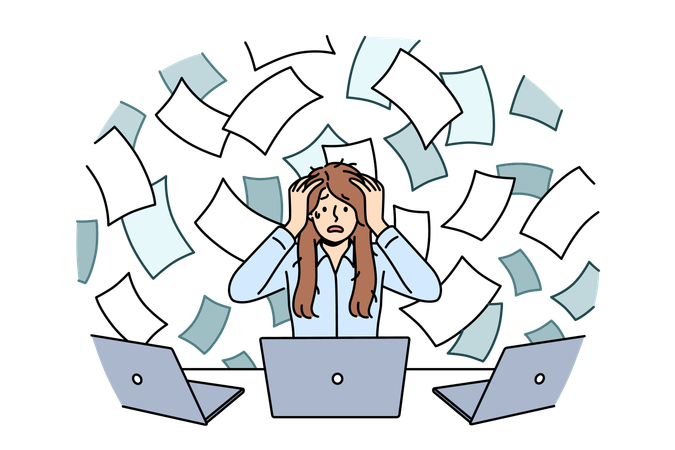 Woman is stressed due to office work  Illustration