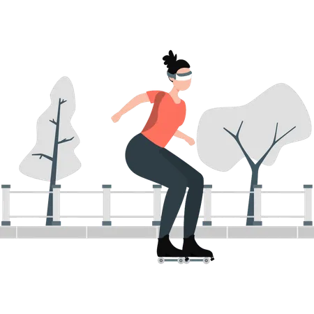 Woman is walking with skating shoes  Illustration