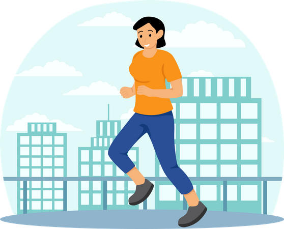 Woman Jogging On Road  Illustration