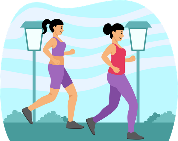 Woman Jogging On Road  Illustration