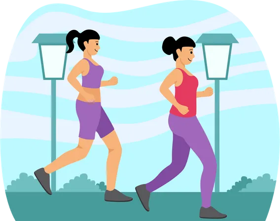 Woman Jogging On Road  Illustration