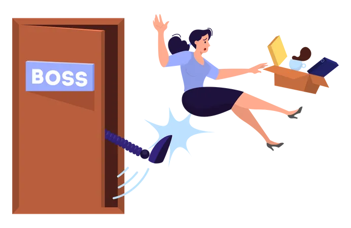 Woman kicked out of work  Illustration