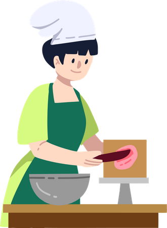 Woman learning culinary skills  イラスト