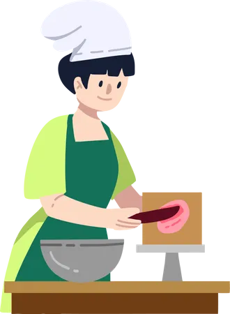 Woman learning culinary skills  イラスト