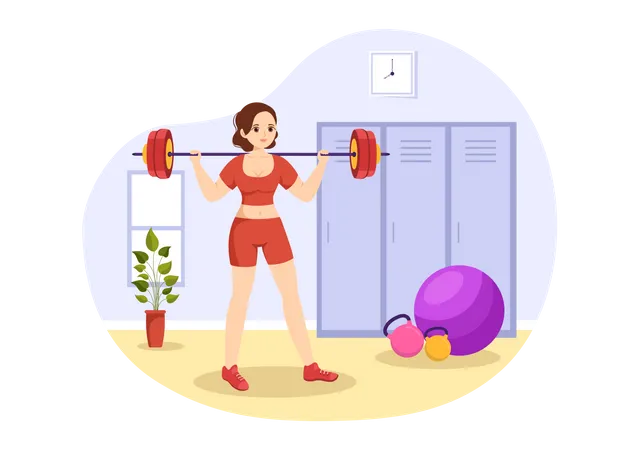 Woman Lifting Barbell  イラスト