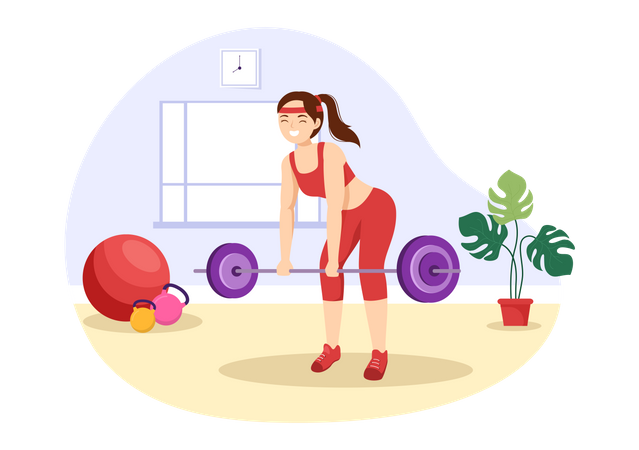 Woman Lifting Barbell  イラスト