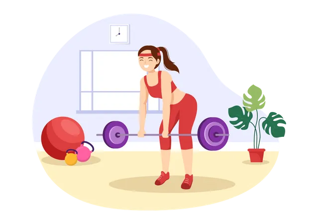 Woman Lifting Barbell  イラスト