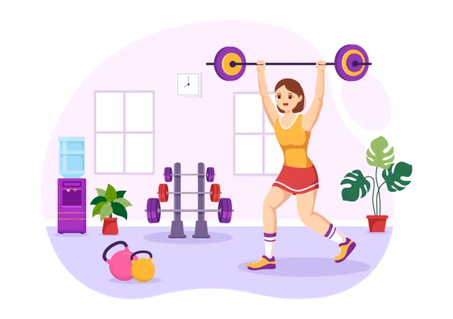 Woman Lifting Barbell  イラスト