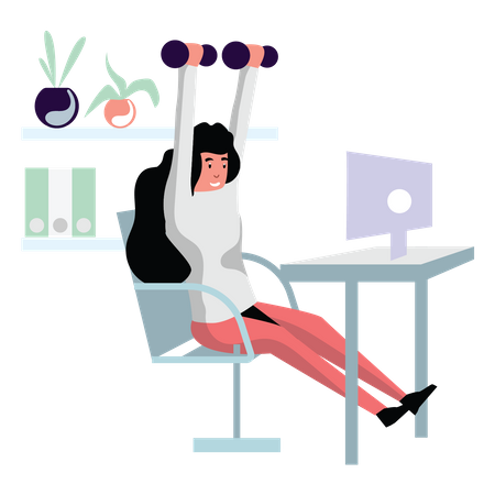 Woman lifting dumbbells at work  Illustration