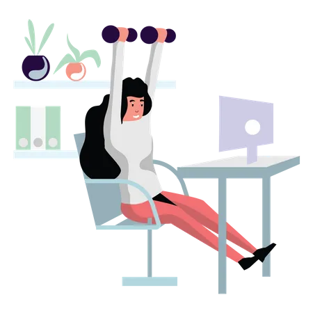 Woman lifting dumbbells at work  Illustration