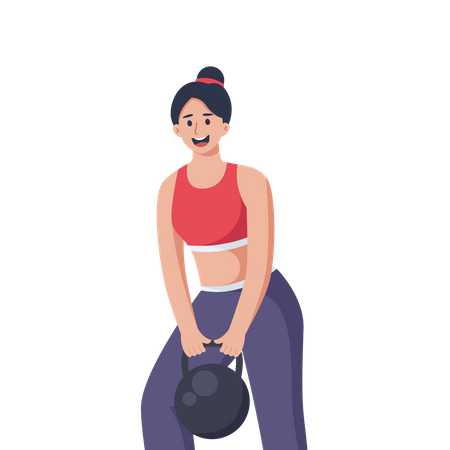 Woman lifting kettle ball  イラスト