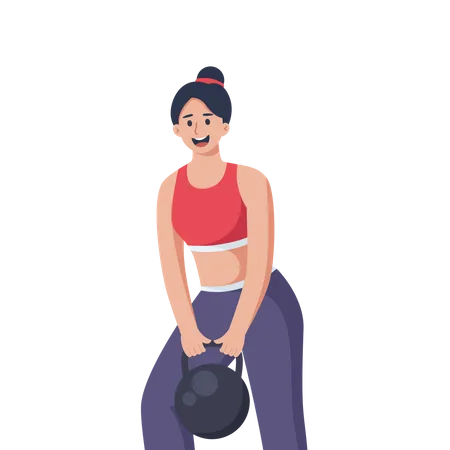 Woman lifting kettle ball  イラスト