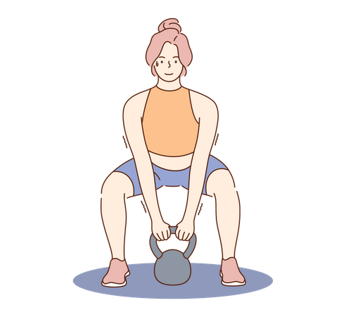 Woman lifting weight ball  イラスト